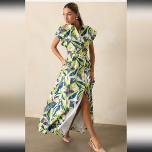 Prosperina Jocelyn Floral Cotton Maxi Dress Belt PocketsvSmall BOUTIQUE